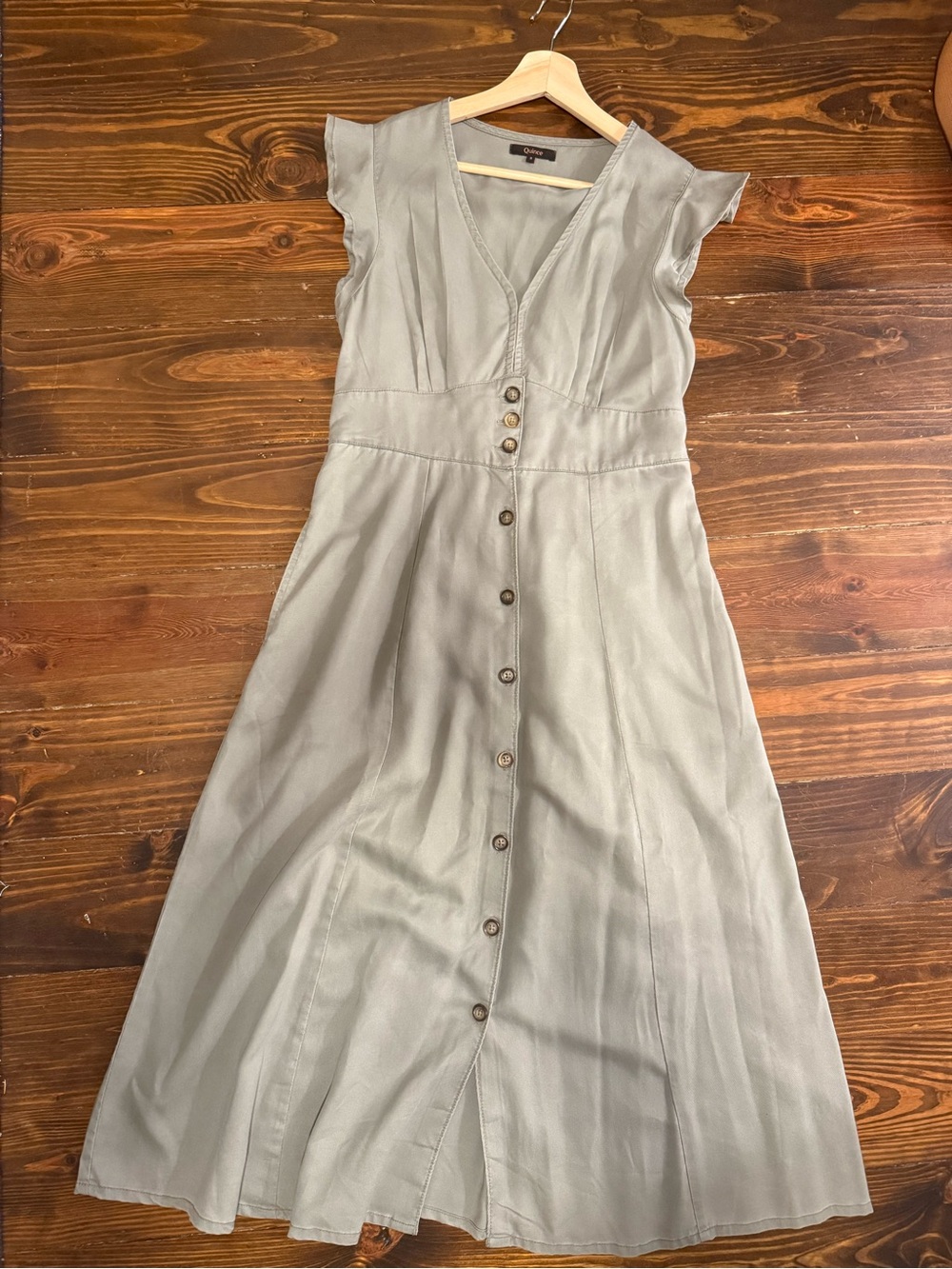 Quince Light Sage Button-Front Maxi Dress